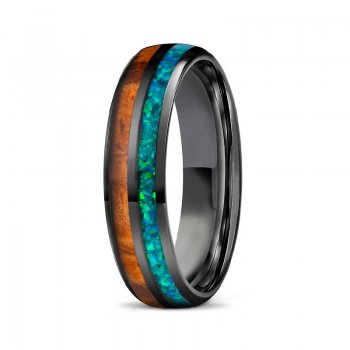 The Tribe Tungsten+Bello Opal+Wood Men's Wedding Bands
