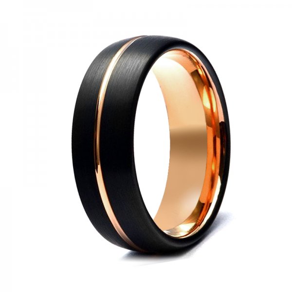 The Promise black Tungsten Rose Gold men's wedding bands