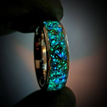 The starburst tungsten opal meteorite ring