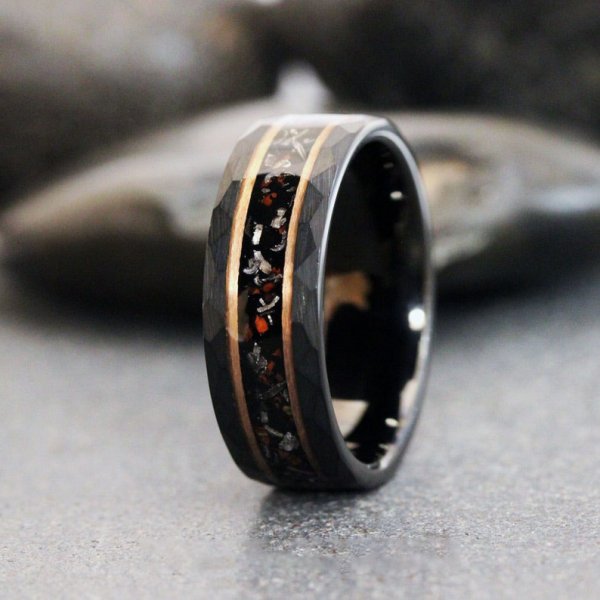 The evolution tungsten dinosaur bone ring