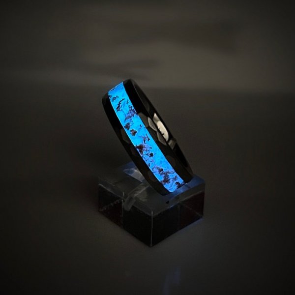 The blue moon tungsten opal meteorite ring