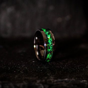 The green hornet tungsten opal meteorite ring
