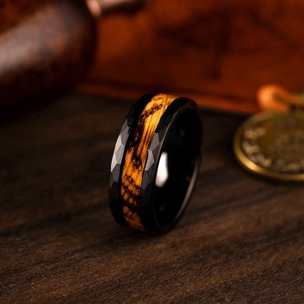 The Maestro Tungsten Whiskey Barrel meteorite ring