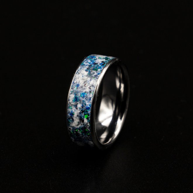 The moon river tungsten opal meteorite ring
