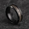 Tungsten wedding band with fishing hook and Birdseye Maple Inlay by Gentlebands.