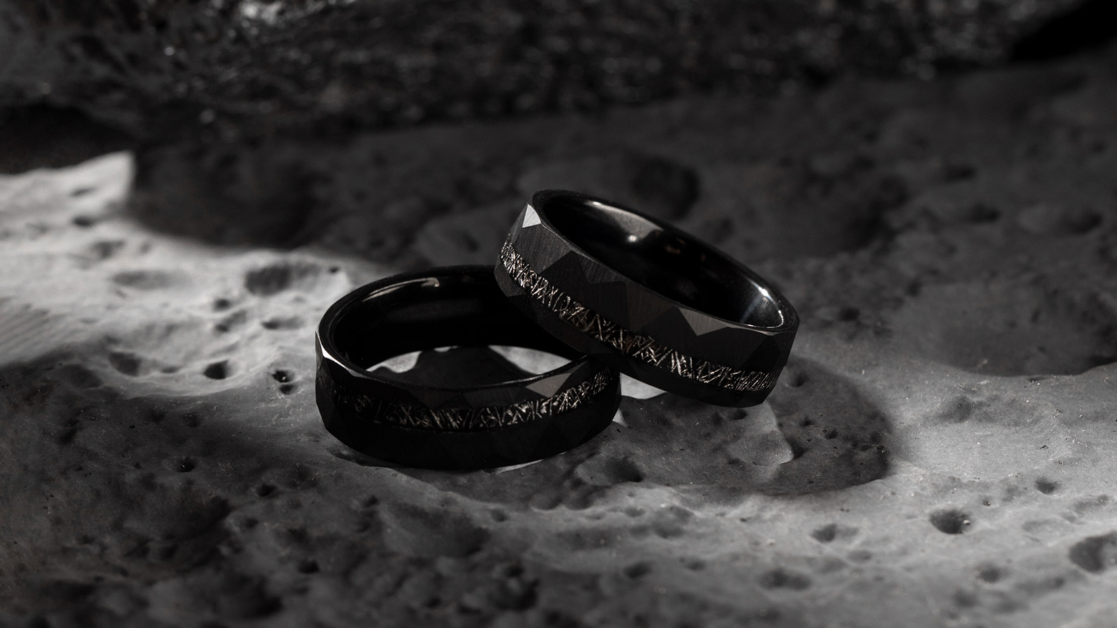 Three elegant and sophisticated black rings, exuding a sense of fashion