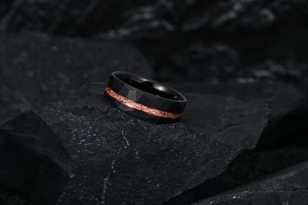 The Vulcan | Black Tungsten Copper Leaf Men's Wedding Bands
