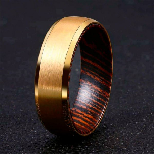 The Oaken | Gold Tungsten Wenge Wood Men's Wedding Bands - Gentlebands