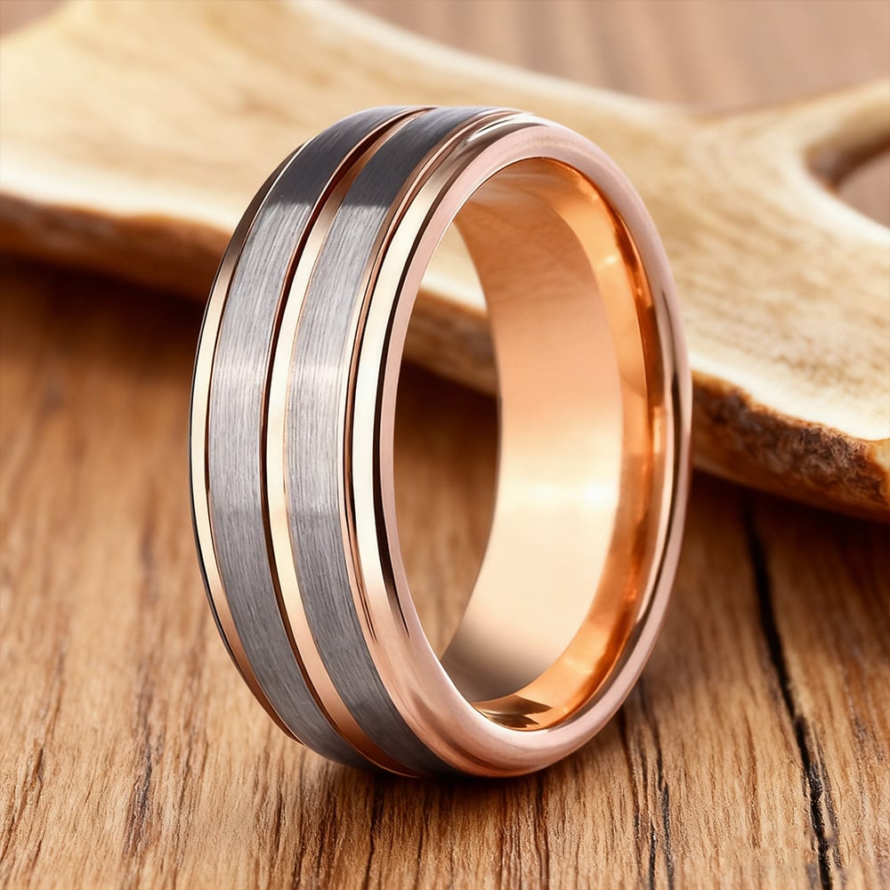 The Racer X | Tungsten 18K Rose Gold Men's Wedding Bands - Gentlebands