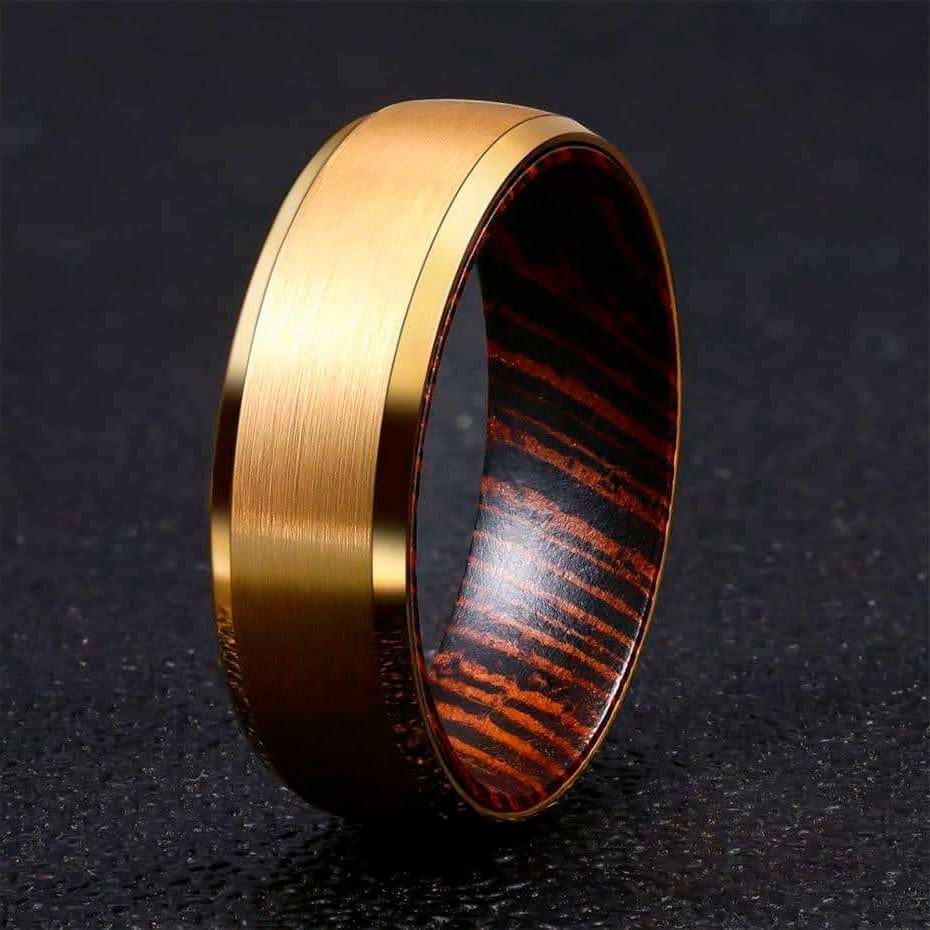 【GARNI】Baroque Ring BROWN 15号 The Oaken | Gold Tungsten Wenge Wood Men's Wedding Bands - Gentlebands