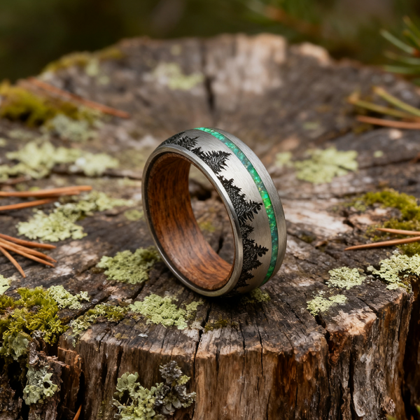 Secret Grove | Green Opal & Wood Titanium Ring - Gentlebands