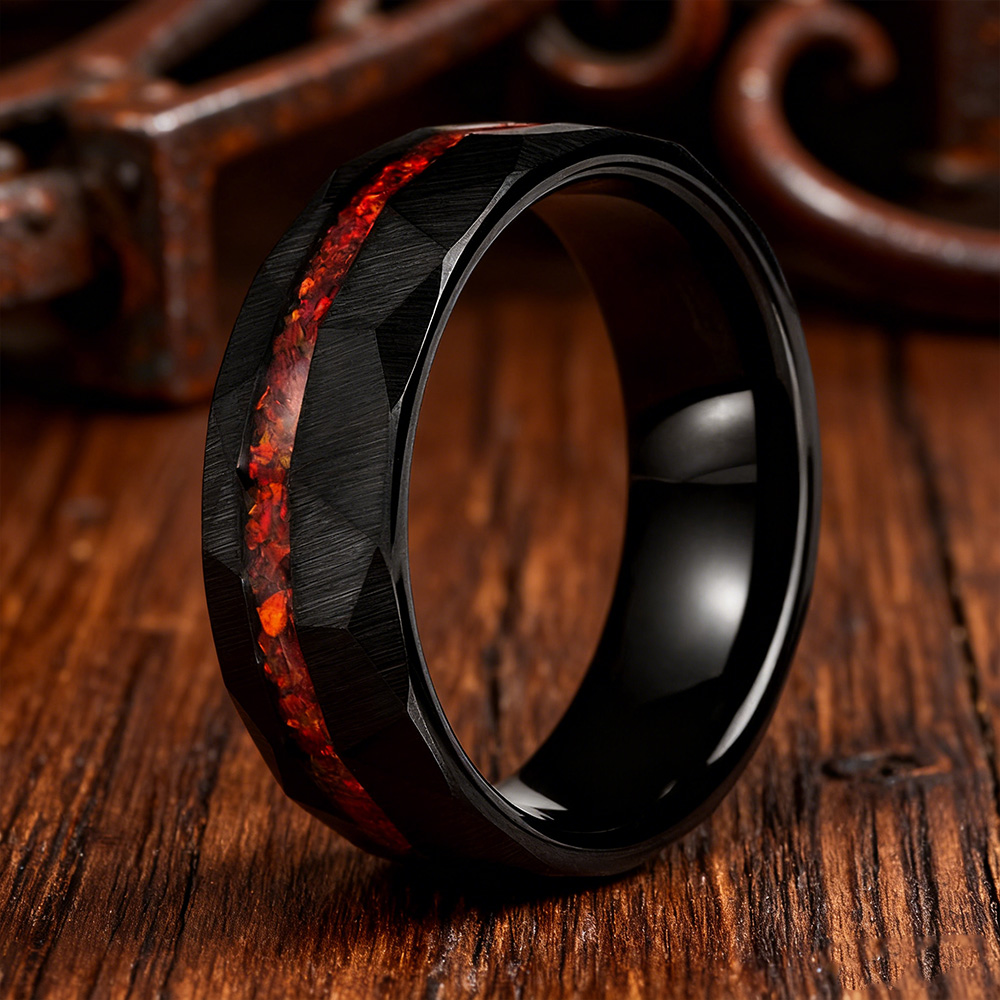 The Scarletto | Black Tungsten Bello Opal Men's Wedding Bands