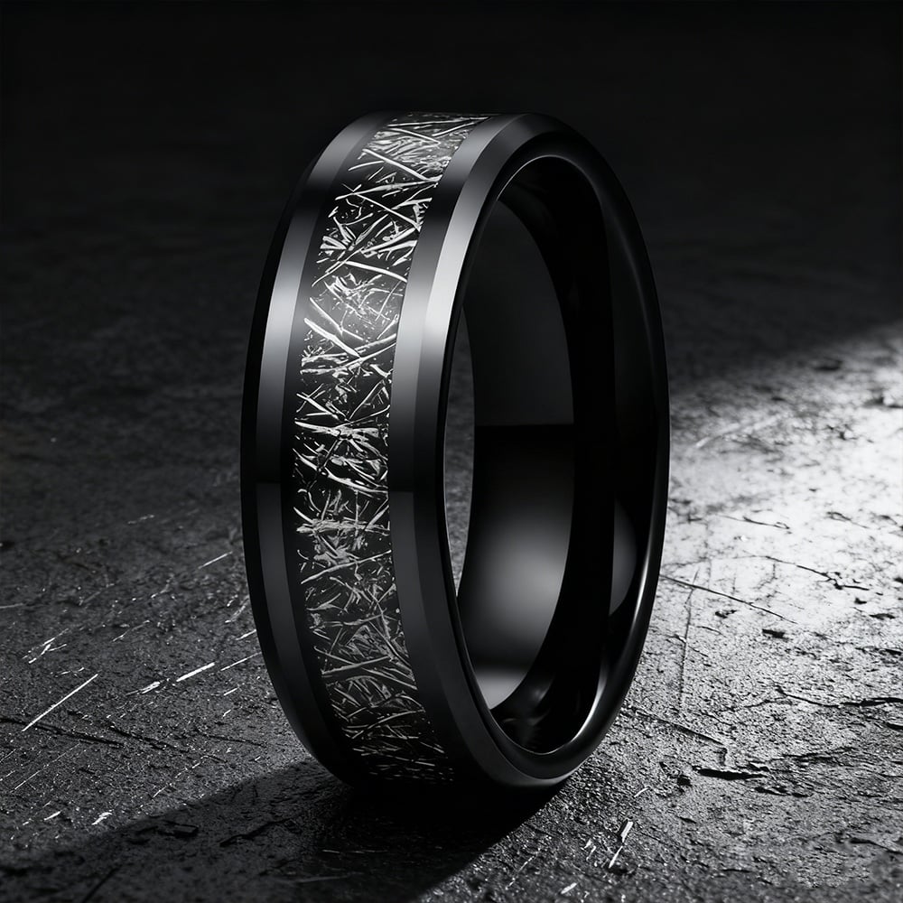 The Armstrong | Black Tungsten Meteorite Men's Wedding Bands