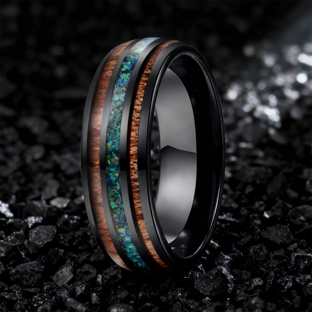 The Dragonfly | Tungsten Opal Wood Men's Wedding Bands - Gentlebands