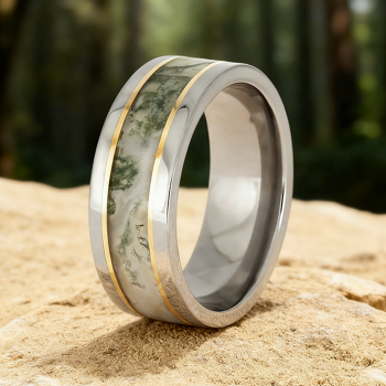 Sanctuary Gold | Gold Moss Agate Titanium Ring - Gentleband