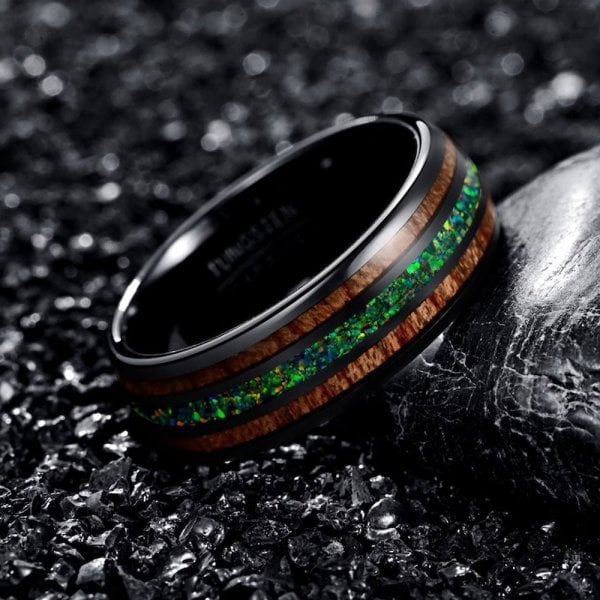 The Dragonfly | Tungsten Opal Wood Men's Wedding Bands - Gentlebands