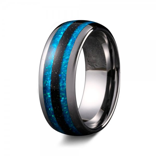 The Azure | Tungsten Opal Meteorite Men's Wedding Bands - Gentlebands